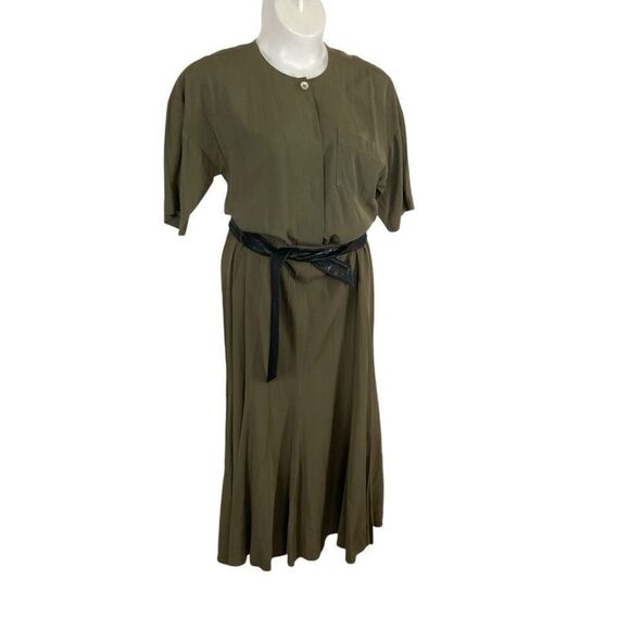 Rabbit Rabbit Rabbit 14 Khaki Green Maxi Dress 80s - 40s  Minimalist Cottagecore - Picture 1 of 7